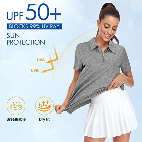 Visicy Womens Golf majica UPF50 + Zaštita od sunca Na vrhu Dugi kratki rukav 1/4 Zip up Polo Brzo suho Fit Wisture Wicking