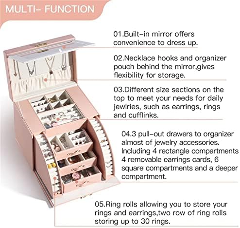 Mjwdp višeslojna velika kutija za organizatore nakita PU kožna ladica poklon torbica za naušnice prstenaste kutije za prikaz