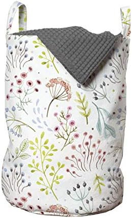Ambesonne artwork torba za pranje veša, cvetni cvetni uzorak u šarenim prigušenim tonovima pupoljci i lišće grane, korpa za korpe