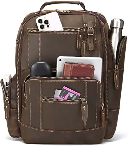 Taertii muški ruksak od prave kože od punog zrna 15.6 za laptop velikog kapaciteta Weekender preko noći putni ruksak za kampiranje 30L