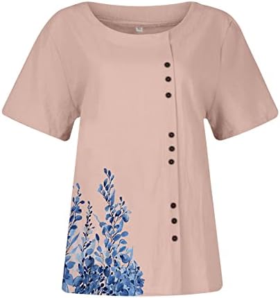 Ženska cvjetna sitnica Boemska majica kratkih rukava okrugla vrata Bluza za bluzu za bluzu za babydoll duglu Dugme dolje Tunic