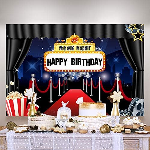5×3ft Film Noć Sretan rođendan pozadina Marquee crveni tepih tema za odrasle Party Banner dekoracije kokice Film Stars Celebrity pozadina