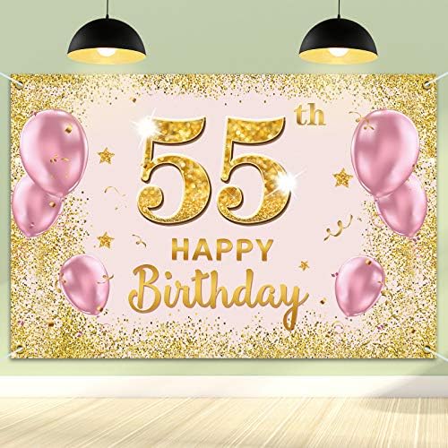 PAKBOOM Happy 55th Birthday Backdrop Banner - 55 Birthday Party Dekoracije potrepštine za žene-Gold Pink 3.9 x 5.9 ft