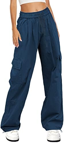 Hvepuo ženske casual elastične hlače za struku izravne pamučne pantalone s džepovima