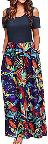 Maxi haljine za žene 2023. ljetna plaža cvjetna hladna ramena haljina na kratkim rukavima duga haljina s džepovima