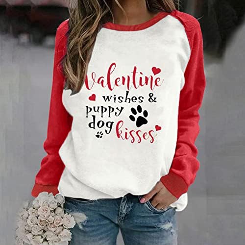 Valentine želi poljupci za pse za žene za žene dukseri bluza pad ramena dugih rukava majica Crewneck pulover vrh