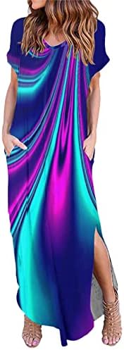 Iqka haljine za žene boemski cvjetni Print kratki rukav V izrez Split ljetni ležerni džep za trudnice Maxi duga haljina