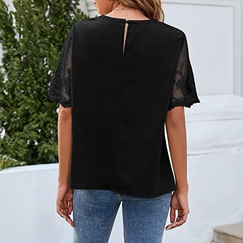 Ženska majica Dressy Ležerne prilike čipke Chiffon bluza Crew vrat kratkih rukava ljeto labavi fit osnovne obične majice