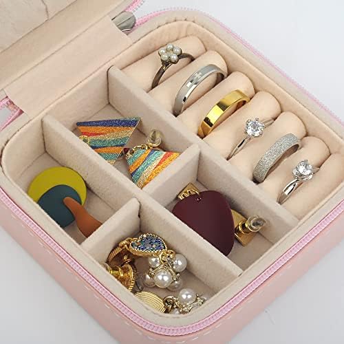 YNXEE Mini nakit za odlaganje nakita, PU kožne naušnice sa zatvaračem Prstena Jednostavna kutija za nakit, Veličina: 4 x 4 x 2 , ružičasta
