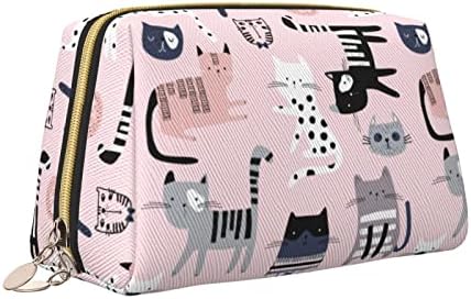 Yinzaishe slatka Pink Cat velika torba za šminkanje, kožna putna kozmetička torba za organizatore za žene i djevojčice, vodootporna