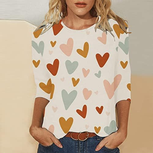 Dan zaljubljenih košulja za žene slatka srce Print pulover 3/4 rukav Tops Crewneck dukserice Dressy Tunics bluza
