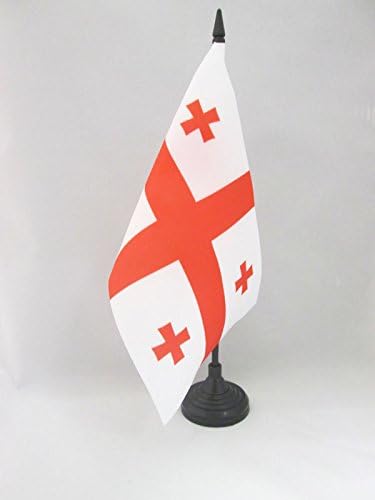 AZ zastava Gruzija Stolna zastava 5 '' x 8 '' - Gruzijska stolna zastava 21 x 14 cm - crna plastična stick i baza
