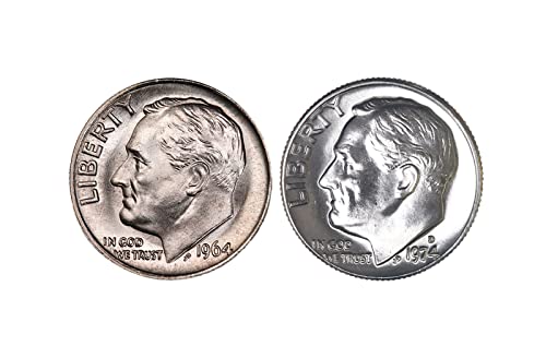 1964 P & 1974 D Roosevelt Dime 10c Detalj Superb Bank Rijetki GEM Album US Snažna mint 2 kovanica Set 90% srebrna sjajna neobična
