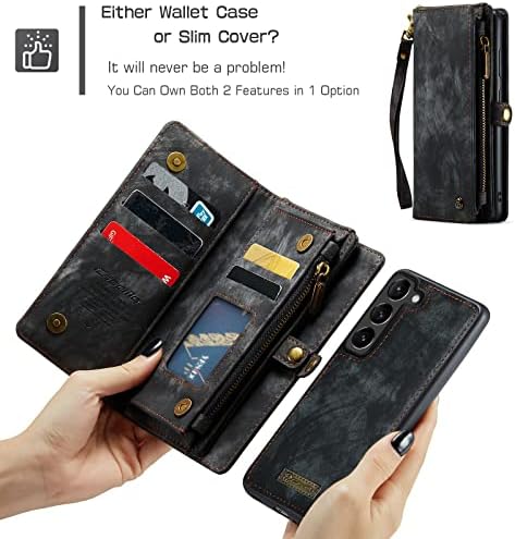 CaseMe za novčanik Samsung Galaxy S23, Retro ručno rađena koža 2 u 1 odvojiva futrola sa zatvaračem sa utorima za kartice i magnetnom