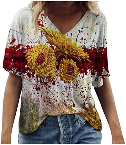 Majice za žene akvarel cvjetni štampani ljetni Tees V-izrez kratki rukav Casual Loose Fit bluza 2023 modni tuniki