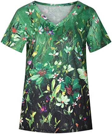 Ljetna jesenska majica djevojke 2023 kratki rukav pamuk duboki V vrat grafički Print cvjetni Salon Top Tee za žene GB GB