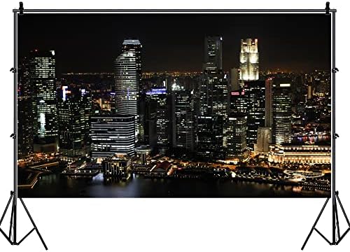 Laeacco 10x8ft Aerial View poznati veliki grad pozadina za fotografiju moderan grad noćni pogled pozadina Singapur neboder Urban Skyline