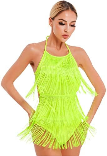 Hularka ženska kristalna rezidana kaiševa Latino plesna haljina špageta Letardna haljina bez leđa