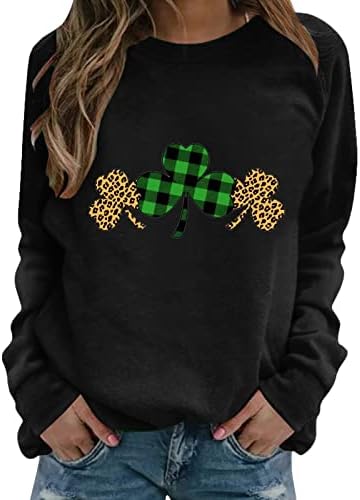 IIUS Thirts Green Saint Patricke majice za žene dugih rukava o vratu Dukserice zelene četverolobotnicu