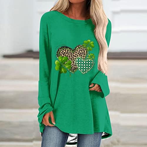 Irske majice za žene zelene majice s dugim rukavima za žene St Patricks Dan Leopard Srce vrhovi grafičkih tina za žene