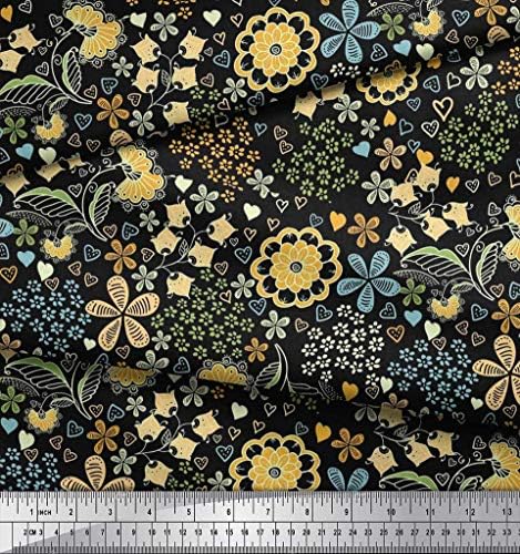 Soimoi Cotton Jersey Fabric Heart & amp ;Floral Artistic Printed Craft Fabric by the Yard 58 inch Wide