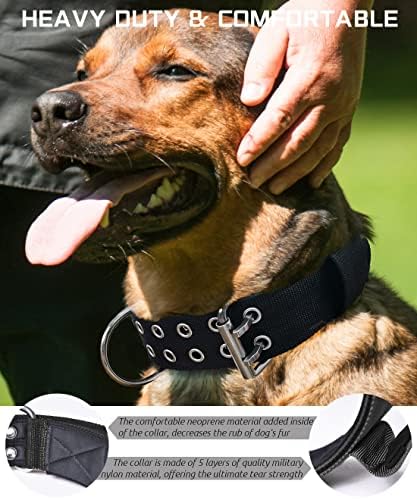 Veliki ovratnik za pse - crni ogrlice za teške uvjete za pasmine, širok 2 inča s jakim najlonskim i nehrđajućim hardverom Taktički