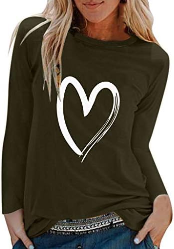 KCJGIKPOK Žene Valentines Dan dugih rukava Love Heart Print Okrugli vrat Pulover vrhove Workout Bluze Majice