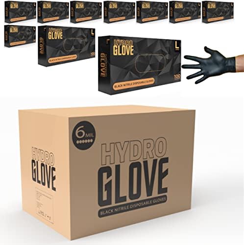 HydroGlove / 6 MIL Crne nitrilne rukavice | futrola od 1000 / debljine & amp; izdržljiva, bez praha, bez lateksa