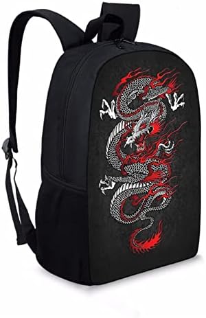 Bulopur kineski zmaj ruksak za djevojke dječake, Crvena zmajeva srednjoškolska student Daypacks Bookbag, crni tinejdžeri lagani knjiga