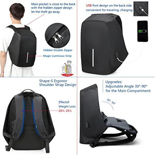 Ruksak protiv krađe sa USB punjenjem portom / laganim laptopom ruksakom / vodootpornim za muškarce i žene - crno