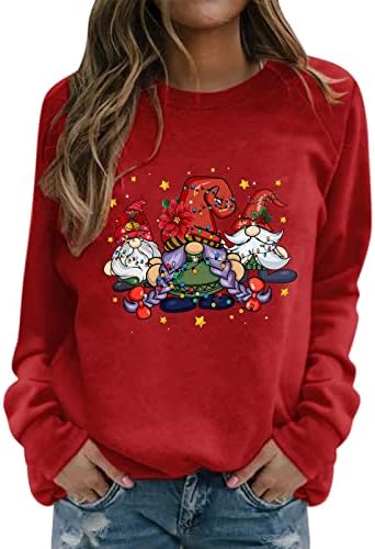 Žene sretan božićni print o vrat Duks okrugli izrez Fit pulover vrhovi Ležerne prilike za vježbanje s dugim rukavima