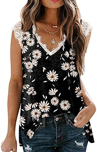 Ženska majica za spajanje od čipke s rukavima Dressy Cuteove Eyelash Trim V izrez Tunic vrhovi Ljetni cvjetni butterfly grafički teški