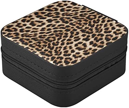 Alaza Leopard Print Cheetah uzorak mala kutija za nakit za žene djevojke muškarci putna torbica za nakit Pu Organizator, Black Edge