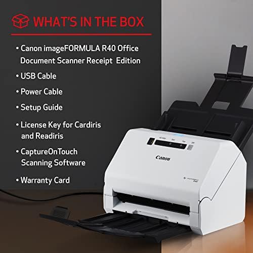 Canon imageFORMULA R40 Office Document Scanner prijem izdanje, za PC i Mac, skeniranje & ekstrakt podataka u QuickBooks Online, boja
