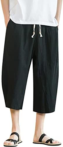 JUNGE lanene pantalone za muškarce, 2023 muške pamučne platnene kapri pantalone vrećaste harem pantalone sa vezicama za jogu pantalone