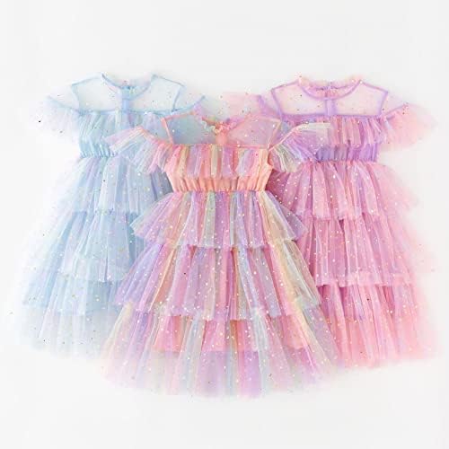 KAGAYD djevojke čajanka haljina za malu djecu Djevojke Fly rukav zvijezda mjesec Paillette princeza haljina Rainbow Tie Dye dance party haljina