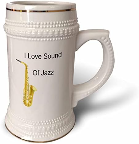 3Droza slika volim zvuk jazz riječi sa zlatnim saksofonom - 22oz Stein krigle