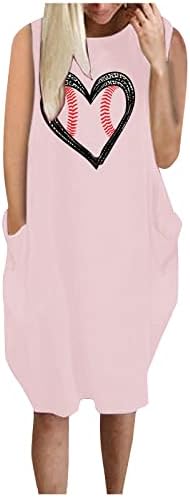 Lmdudanske haljine za bejzbol za ženske modne bejzbol grafičke majice Haljina Summer bez rukava Crewneck džepovi
