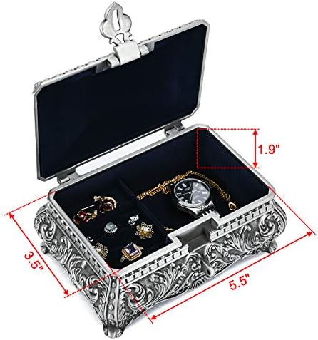 Romendir Vintage nakit, blago klasično uzorak isklesana metalna ukrasna kutija za odlaganje za ogrlicu za naušnice, poklon za vjenčanje za Valentinovo