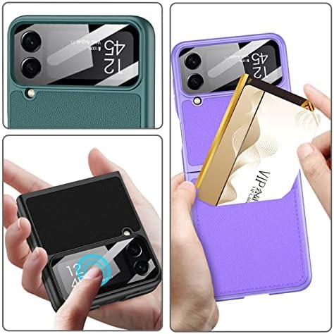 Ninki Gold Case kompatibilan za Samsung Galaxy Z Flip 4 slučaj sa držačem kartice & amp; zaštitnik ekrana kamera, PU Koža Samsung