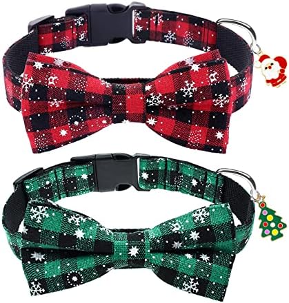 Peclot 2 Pack Božićni ovratnik za pse, klasični bivolski ogrlice sa psećim bivolom s uklonjivim kravatom luka, podesivim kućnim ljubimcem