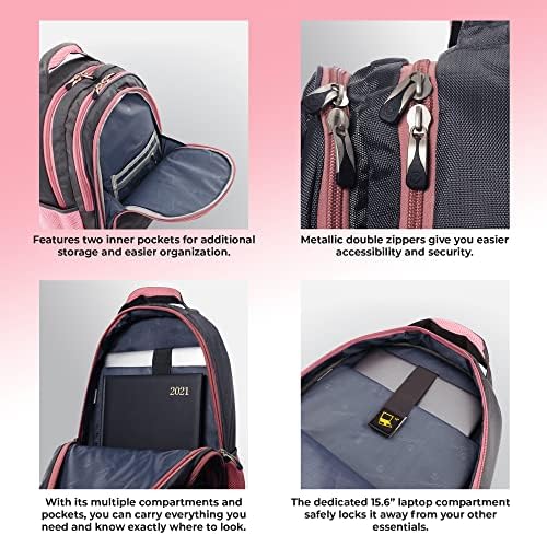 VOLKANO Ortopedska serija ventilacijski ruksak za laptop zraka sa obloženim leđima, ergonomski ruksak sa prijenosnim pregradom 15,6 rukav, čvrst putni ruksak, za posao ili školu, ružičasta / siva