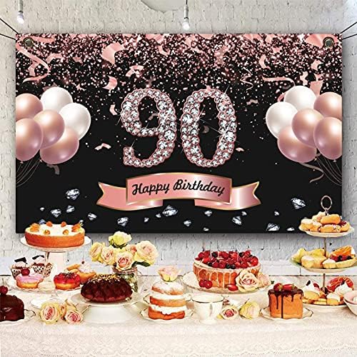 Trgowaul 90. rođendan dekoracije za žene - Rose Gold 90. rođendan pozadina Banner za nju, Happy Birthday Party Suppiles fotografije Supplies pozadina