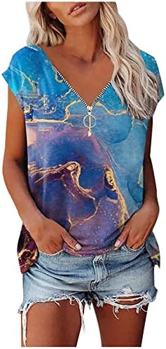 OVERMAL žene modni Casual kratki rukav V izrez Print boja Zipper majice