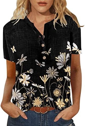 Ženski ljetni vrhovi gumb dolje majice za žene V izrez kratki rukav na vrhu ležerne ljetne bluzene majice