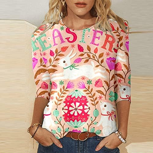 Uskršnja zeko košulja za žene 3/4 rukava scoop vrat top bluza Grafički ispis Ležerne prilike tunika Ljetne majice za