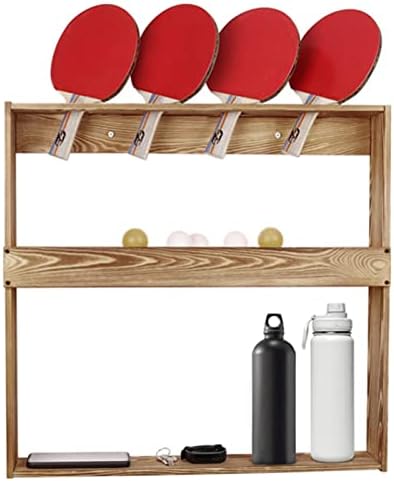 PING PONG WALLER - Zidni montirani 3-nivo, drveni stolni teniski vesla i čašica za kuglice, ping pong spremište za 4 vesla i kuglice