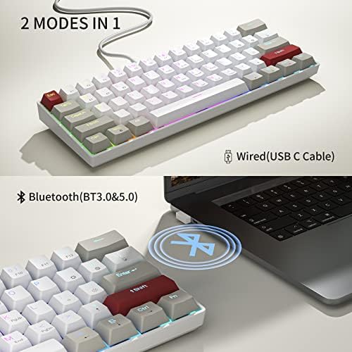 Newmen GM610 60% posto tastatura, Bežična Bluetooth/Žična vruća zamenljiva mehanička tastatura sa RGB pozadinskim osvetljenjem, prenosiva kompaktna Mini mehanička tastatura za igre za Windows / Mac / PC / Laptop