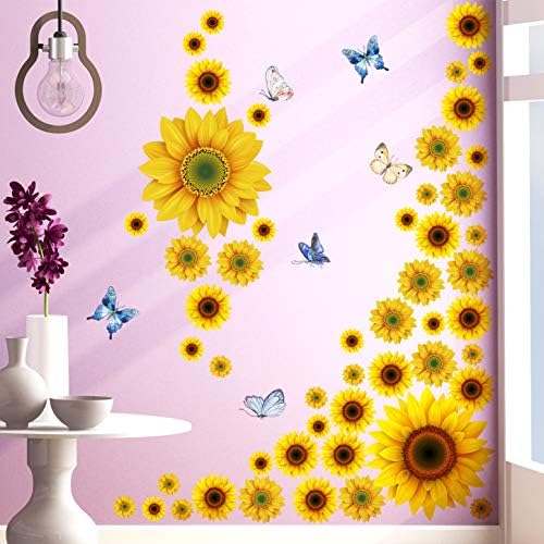 Amaonm uklonjive suncokretove zidne naljepnice uradi sam žuto cvijeće zidne naljepnice rasadnik Daisy cvjetni piling i štap umjetnički