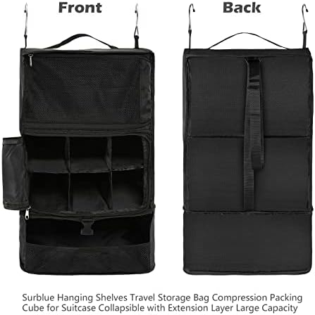 Surblue Viseće putne police Kombine za kompresiju za kofer za prtljag za prtljag svučene s produžnim slojem Veliki kapacitet, crni,